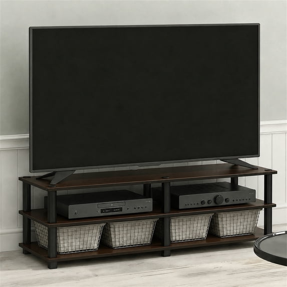 Furinno Turn - S - Tube No Tools 3 - Tier Entertainment TV Stand, Black