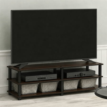 Furinno Turn - S - Tube No Tools 3 - Tier Entertainment TV Stand, Black