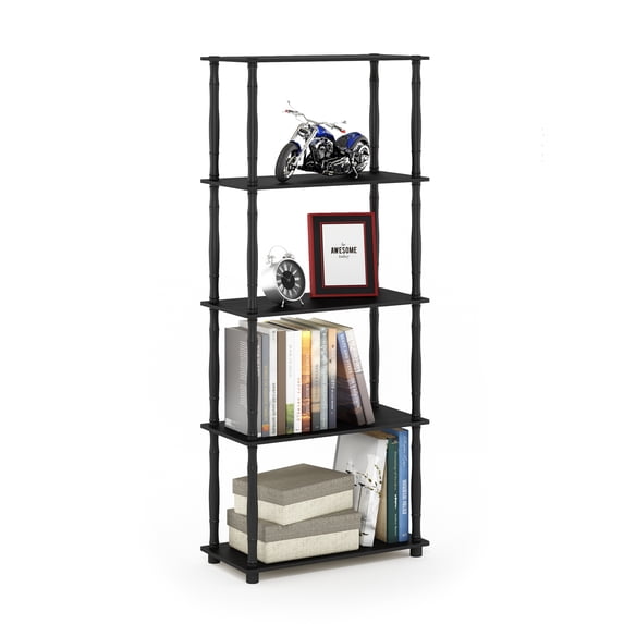 Furinno Turn-S-Tube Toolless Assembly 5-Tier Black Book Shelf, Corner Shelf, Open Shelves, Classic Tubes, for Organization and Storage, Living Room, Garage, Home Office, Dark Americano