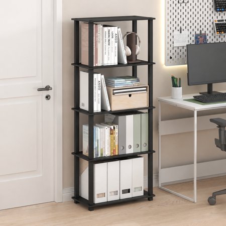 Furinno Turn-S-Tube Toolless Assembly 5-Tier Black Storage Shelves with Square Tubes, Shelving Unit for Organization and Storage for Living Room, Home Office, Dark Americano