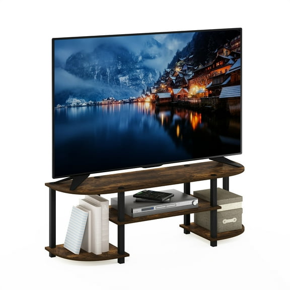 Furinno Turn-S-Tube Wide TV Entertainment Center, TV Stands, Amber Pine/Black