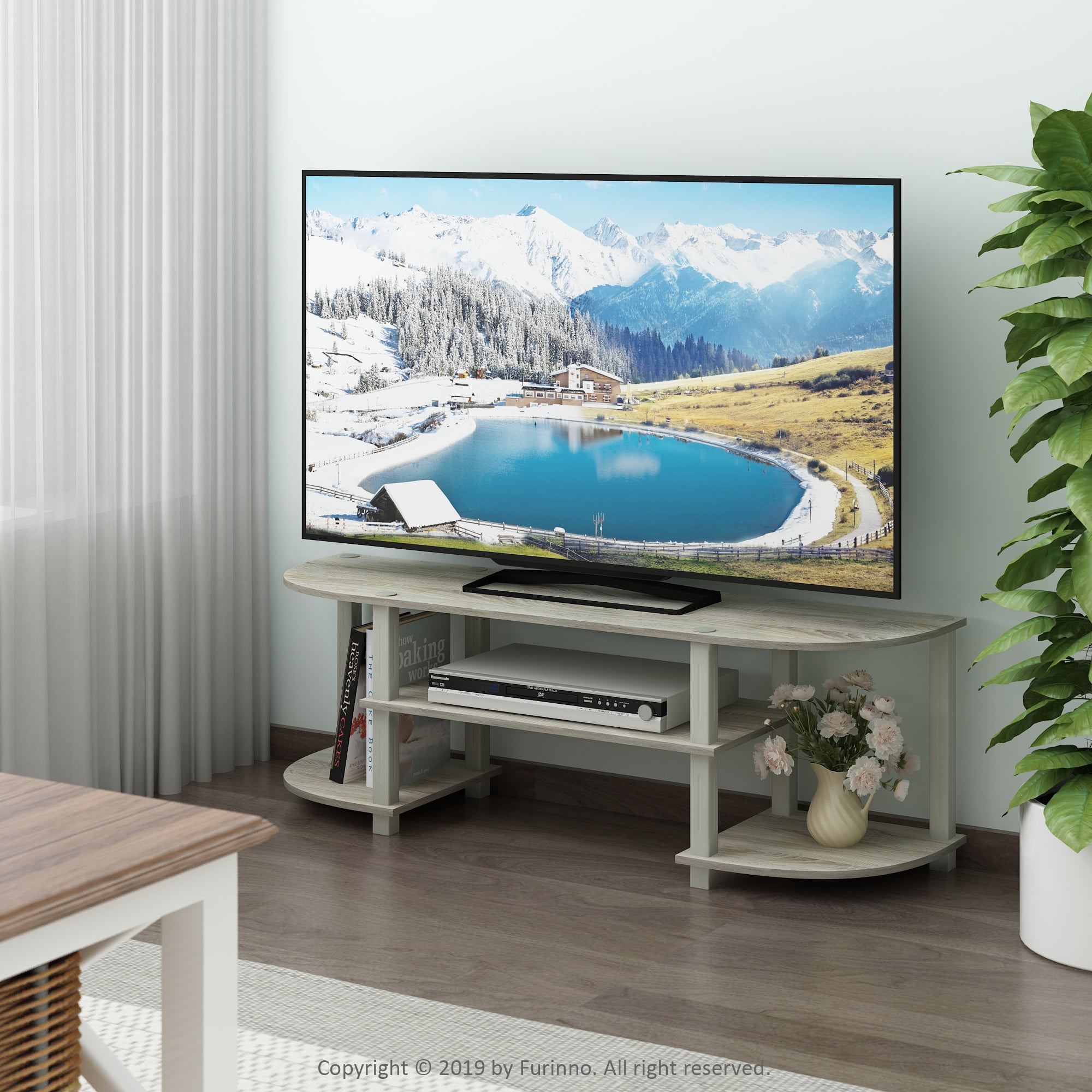 Furinno Turn-S-Tube Television Stands Wide TV Entertainment Center, Sonoma Oak/White