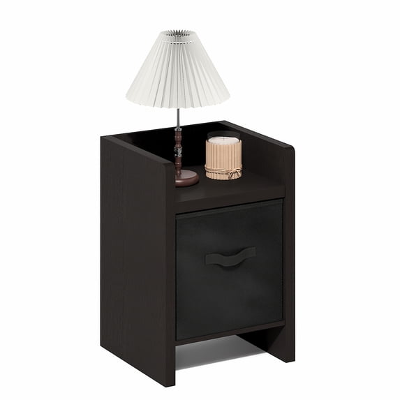 Furinno VIOLA Night Stand, Nightstand, Thick Frame End Table with Storage Bin, Side Table, End Table, for Living Room, Bedroom, Dark Oak