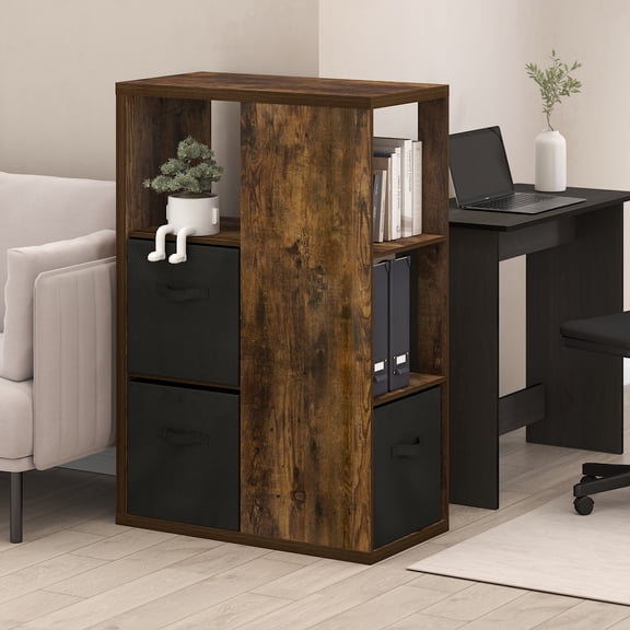 Furinno Viola 3-Tier Open Shelf Bookcase, Bookshelf, Storage Organizer, with Storage Bins, Amber Pine/Black