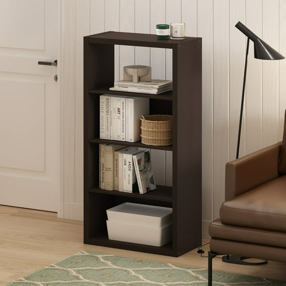 Furinno Viola 4-Tier Open Shelf Bookcase, Bookshelf, Dark Oak