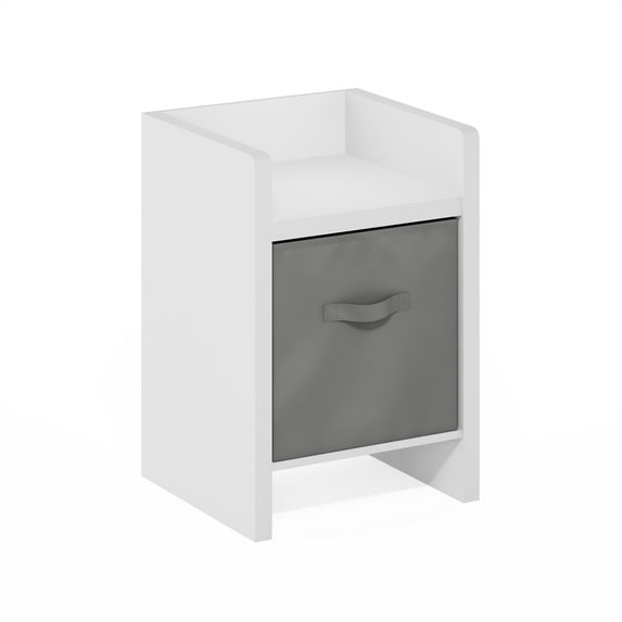 Furinno Viola End Table, Side Table with Storage Bins, White/Light Grey