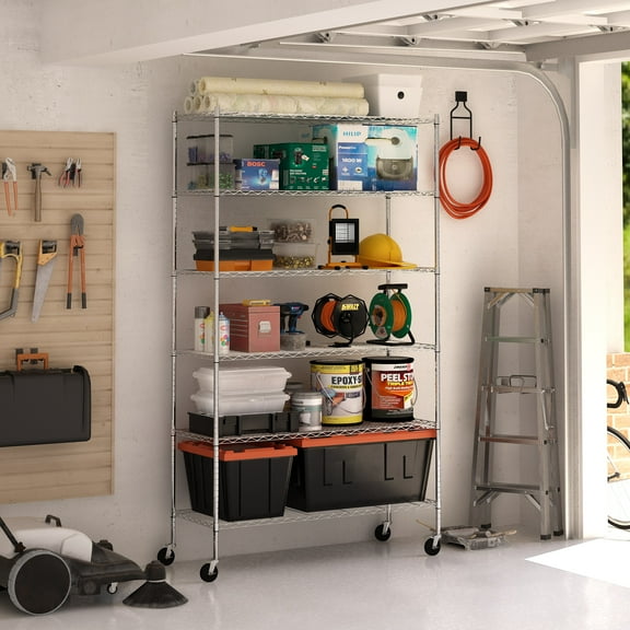 Furinno WAYAR 6-Tier Adjustable Steel Standing Storage Shelf in Chrome