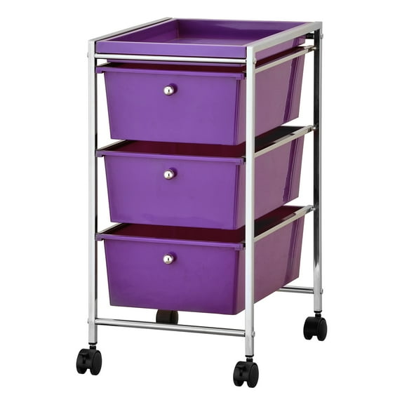 Furinno Wayar 3-Drawer Storage Cart, Chrome/Purple, WS17303
