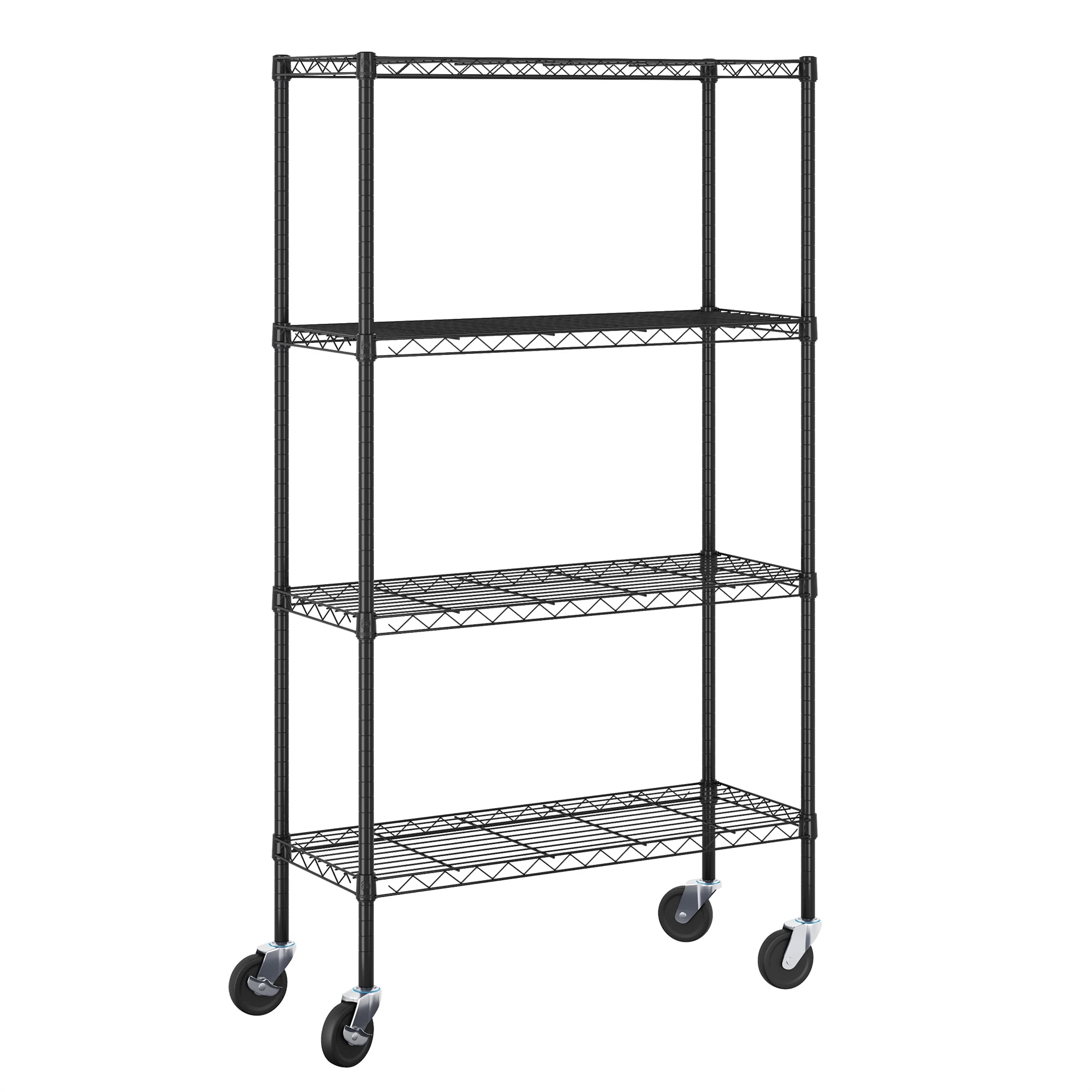 Black Stainless Steel 4-Tier Adjustable Storage Shelf with Casters