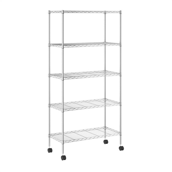 Furinno Wayar 5-Tier Metal Storage Shelf Rack, 30 x 14 x 60, Stainless Steel