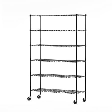 Furinno Wayar 6-Tier Metal Storage Shelf Rack, 48 x 18 x 78, Black
