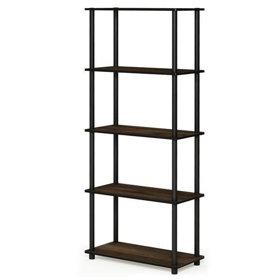 Furinno Wire 5-Tier Industrial Style Metal Frame Display Shelf, 16 Wide, Finn Oak