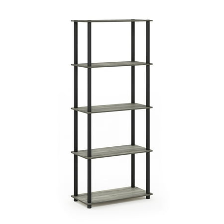 Furinno Wire 5-Tier Industrial Style Metal Frame Display Shelf, 24 Wide, Walnut Cove