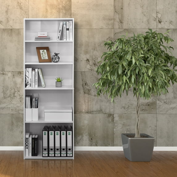 Furinno Wright 5-Shelf Bookcase, Soft White, 17061WH