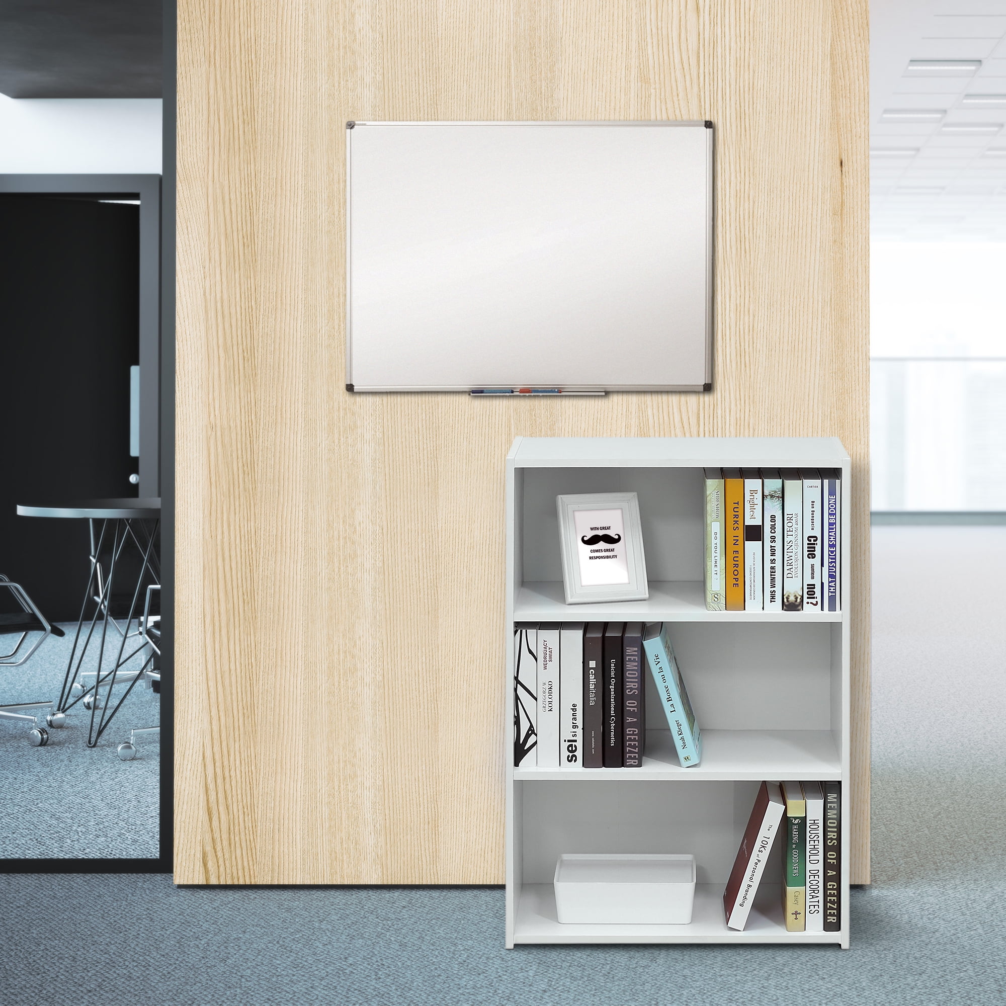 Furinno Wright Contemporary Engineered Wood 3-Shelf Bookcase in Soft White