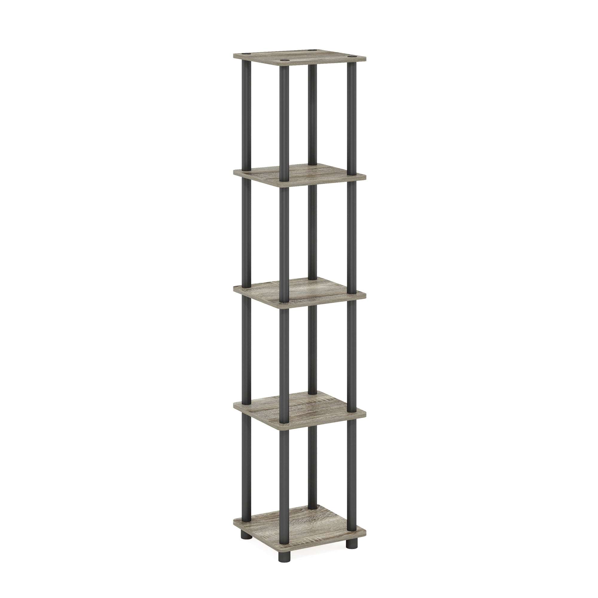 Black and Oak 5-Tier Corner Wood Shelf Unit