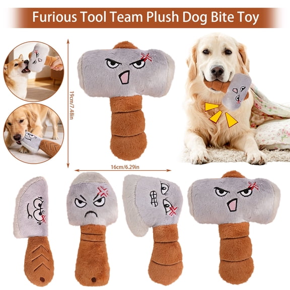 Furious Tool Team Plush Dog Chew Toy, Squeaky Funny Expression Pet Toy for Corgis, French Bulldogs & Small to Medium Dogs ( B )