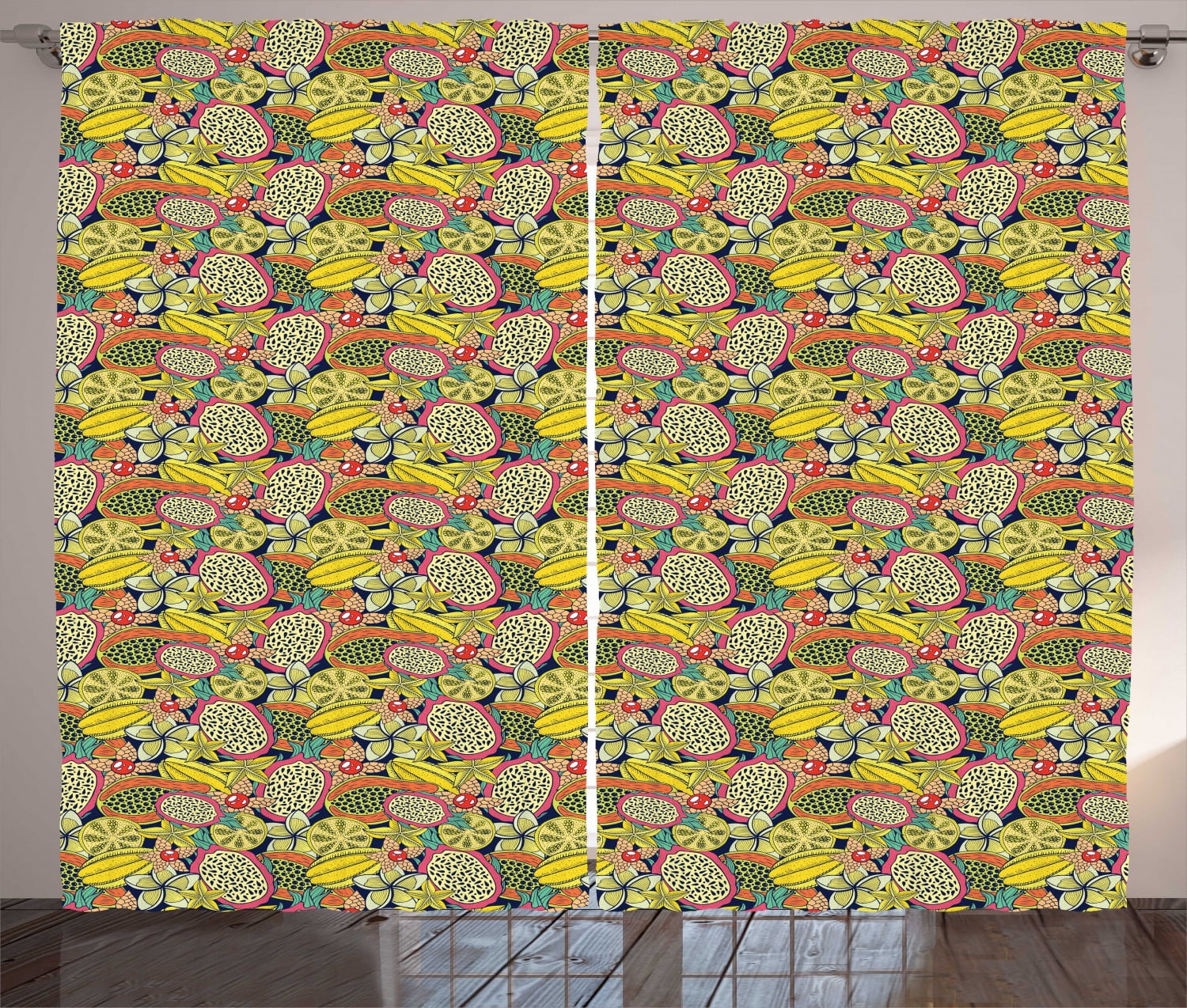 Furits Curtains 2 Panels Set, Tropical Exotic Plants Doodle Style in ...