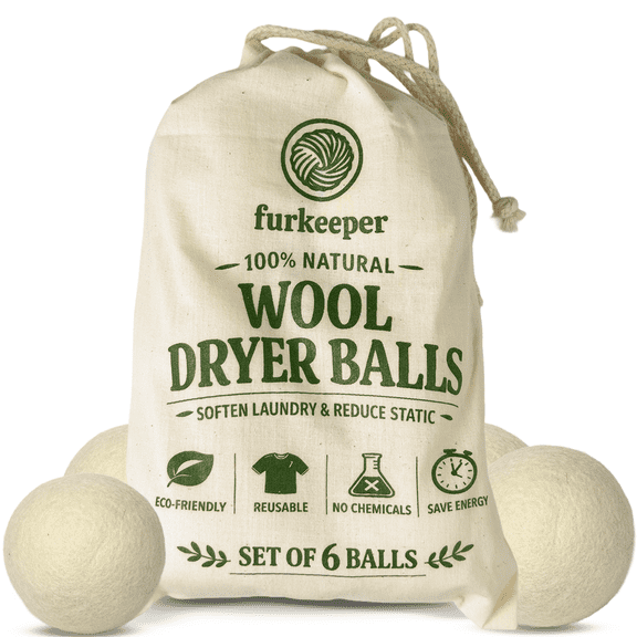 Furkeeper Reusable Wool Dryer Balls for Laundry, Reduces Wrinkles and Drying Time, 6 Count