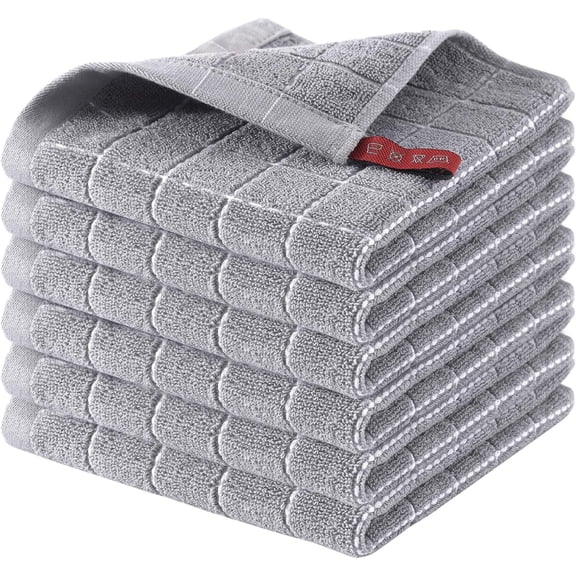 Furkithn 100% Cotton Kitchen Dish Cloths, Super Soft and Absorbent Dish Towels Washing Drying Dishes, 12" x 12", Light Gray, 6 Pack