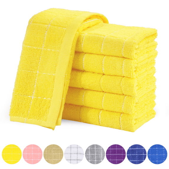 Furkithn 100% Cotton Kitchen Dish Cloths, Super Soft and Absorbent Dish Towels Washing Drying Dishes, 12" x 12", Yellow, 6 Pack