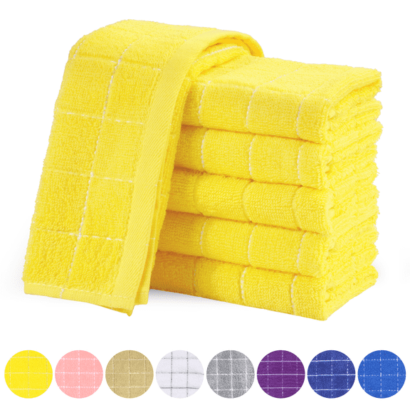 Furkithn 100% Cotton Kitchen Dish Cloths, Super Soft and Absorbent Dish Towels Washing Drying Dishes, 12" x 12", Yellow, 6 Pack