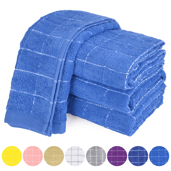 Furkithn 100% Cotton Kitchen Dish Cloths, Super Soft and Absorbent Dish Towels Washing Drying Dishes, 13" x 28", Blue, 4 Pack