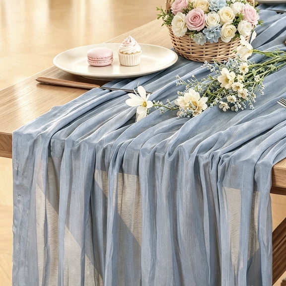 Furkithn Cheesecloth Table Runner 120 Inch/10FT, Rustic Sheer Table Runner for Wedding, Party, Baby Shower, Bridal Shower, Birthday, Engagement,1 Pack,Dusty Blue