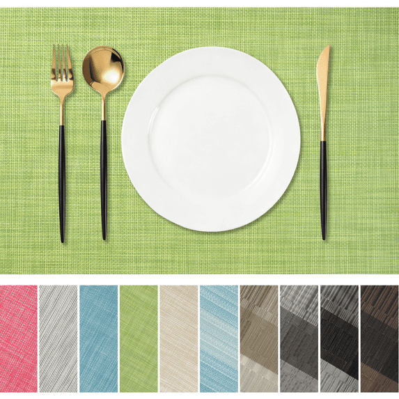 Furkithn Placemats Set of 4, PVC Waterproof Washable Table Mats 12 x 18 Inch, Heat Resistant Woven Placemats for Dining Room Kitchen Table, Green