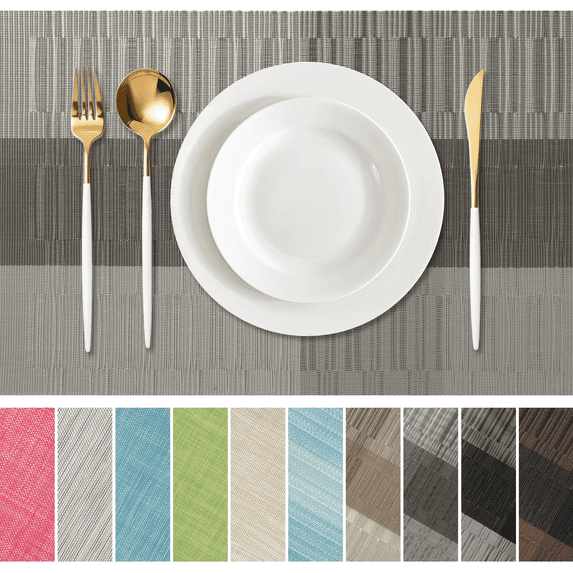 Furkithn Placemats Set of 4, PVC Waterproof Washable Table Mats 12 x 18 Inch, Heat Resistant Woven Placemats for Dining Room Kitchen Table, Gray