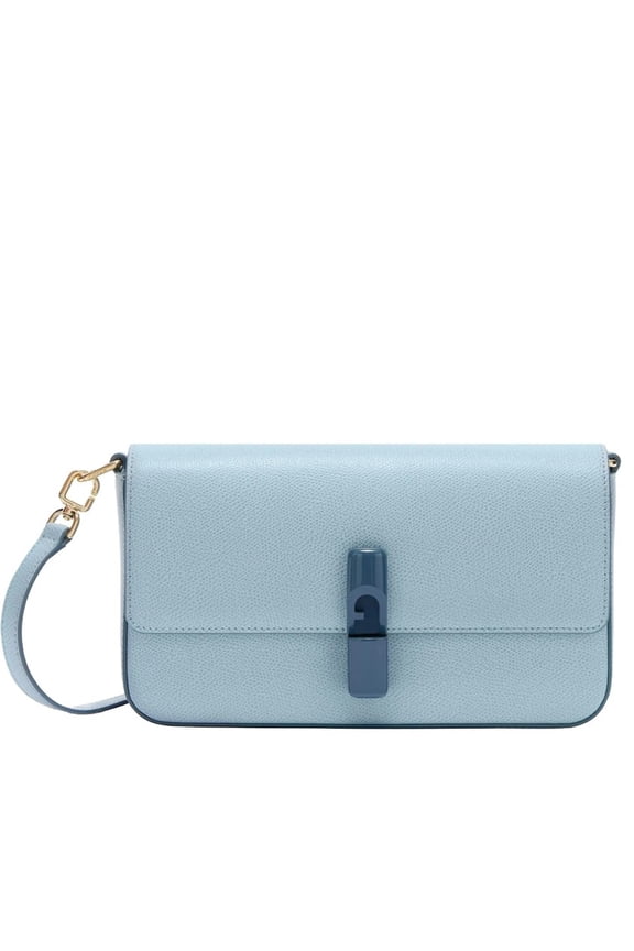 Women's Iride S Rectangular Pebbled Leather Shoulder Bag Blue