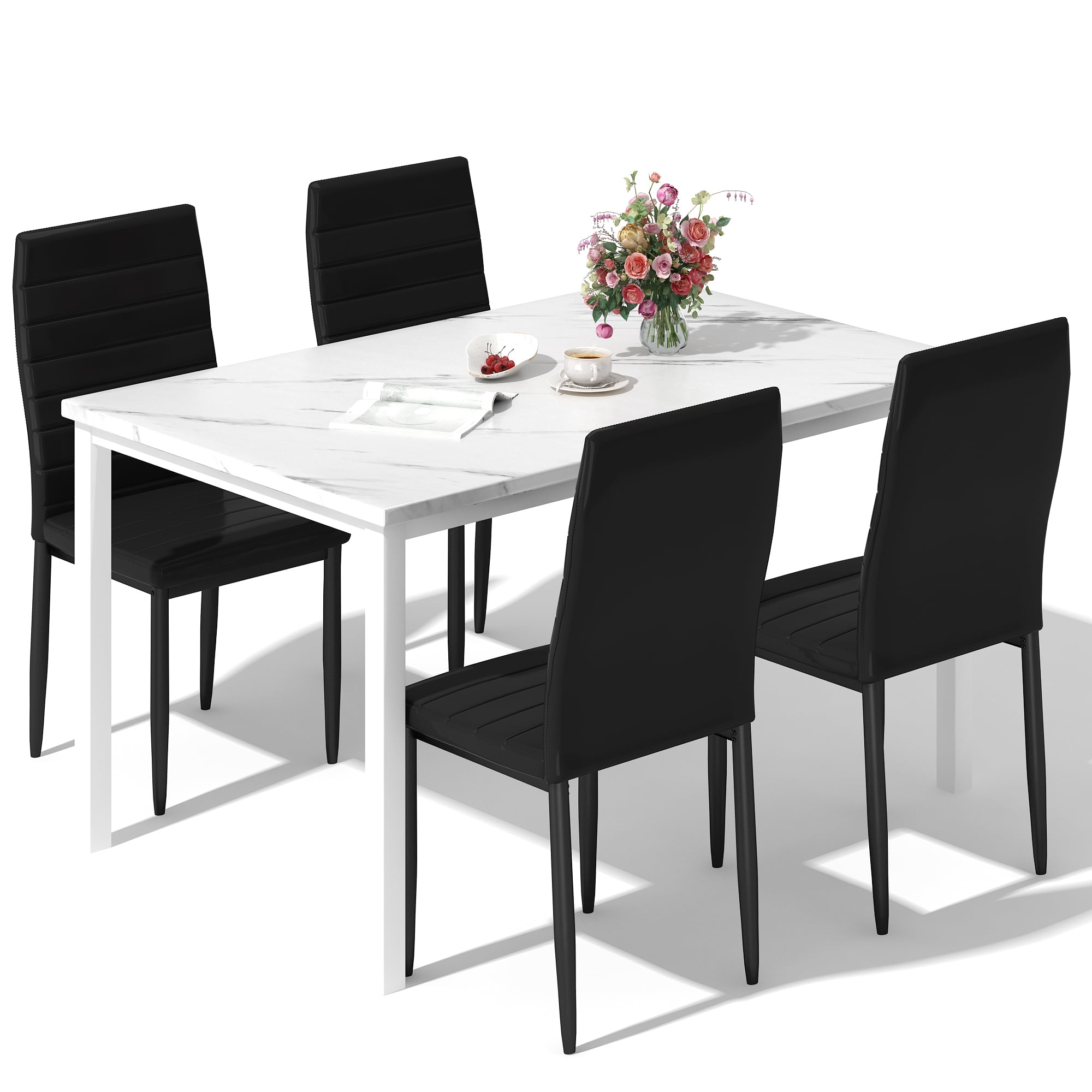 Furlinkhm 5 Pieces Dining Table Set for 4 with Faux Marble Top and ...