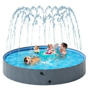 Furlinkhm Foldable Dog Pool with Sprinkler, Portable Dog Bath Tub, Outdoor Kiddie Pool with Hard Plastic, Collapsible Dog Swimming Pool for Kids Dogs Pets, Non-Slip (Gray, 63"x12")