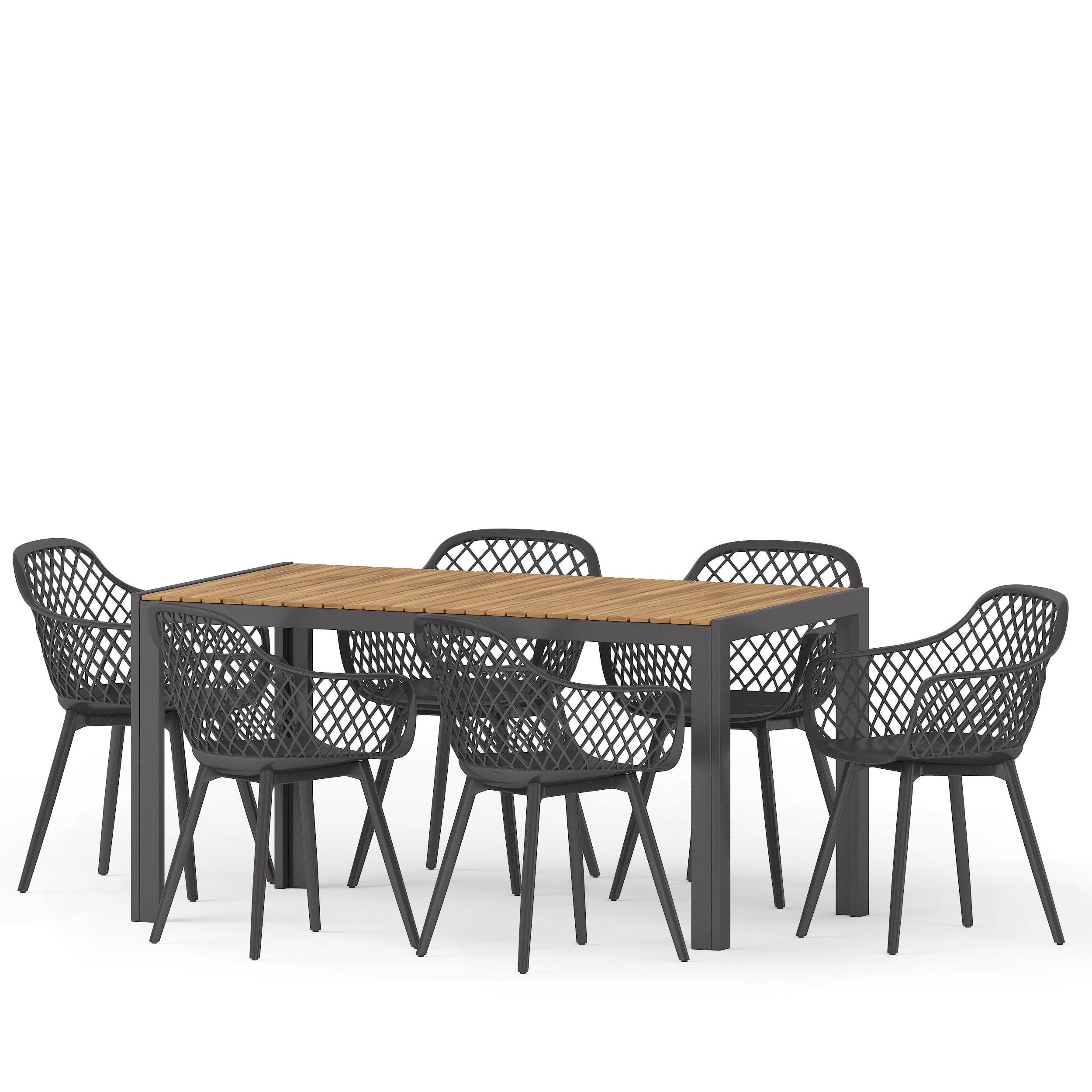 Furman Wood and Resin Outdoor 7 Piece Dining Set, Black and Teak