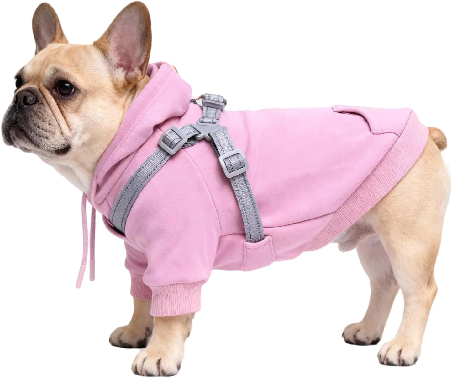 Furmate Dog Coat with Attached Chest Harness, Brimless Soft Pet Sweatshirt for Autumn & Winter, Leash-Ready Design for Small to Large Dogs
