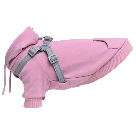 Furmate Dog Coat with Attached Chest Harness, Brimless Soft Pet Sweatshirt for Autumn & Winter, Leash-Ready Design for Small to Large Dogs