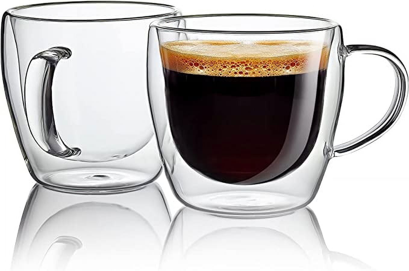 CnGlass 8.1oz Clear Glass Coffee Mugs, Set of 2, Insulated