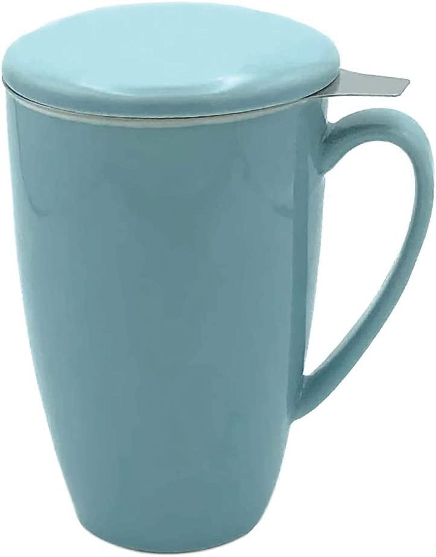 Turquoise Ceramic Tea Infuser Mug with Lid, 15oz
