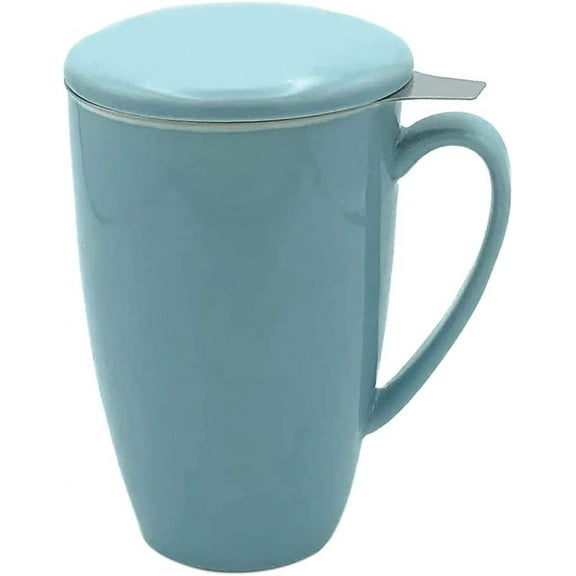 Furmaware Porcelain Tea Mug with Infuser and Lid. Large 15oz Loose Leaf Individual Teacup, Cooling Handle, Single Cup Infused Brewing at Home, Work, Travel. Removable Steeper for Coffee, Hot Water