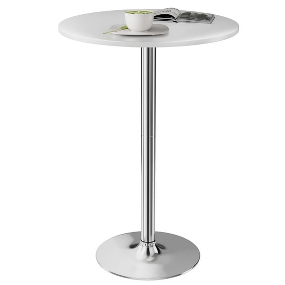 Furmax 1 Piece Round 23.85”Pub Dining Table White & Sliver, Bar Table for Kitchen, Bar & Living Room