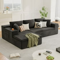 Furmax 109" L-Shape Cloud Modular Sectional Sofa with Deep Seat Convertible Couch Living Room Furniture Sets with Corduroy Fabric, No Assembly Required,Black