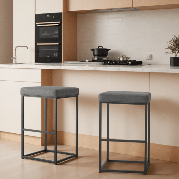 Furmax 30" Upholstered Counter Stool Bar Stool with Footrest, Gray