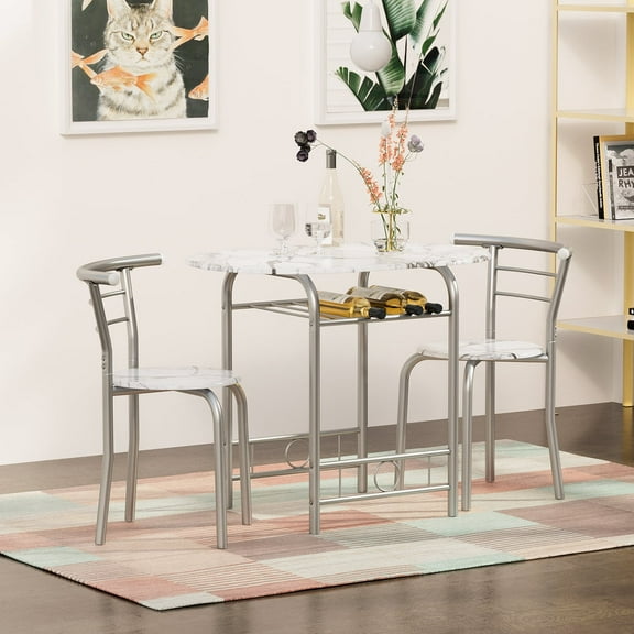 Furmax 3 Piece Wood and Metal Dining Set, Small Dining Table for 2 ,for Living Room, Dining Room, Kitchen, Silver
