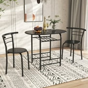 Furmax 3 Piece Wood and Metal Dining set, Small dining table for 2 ,for Living Room, Dining Room, Kitchen, Black