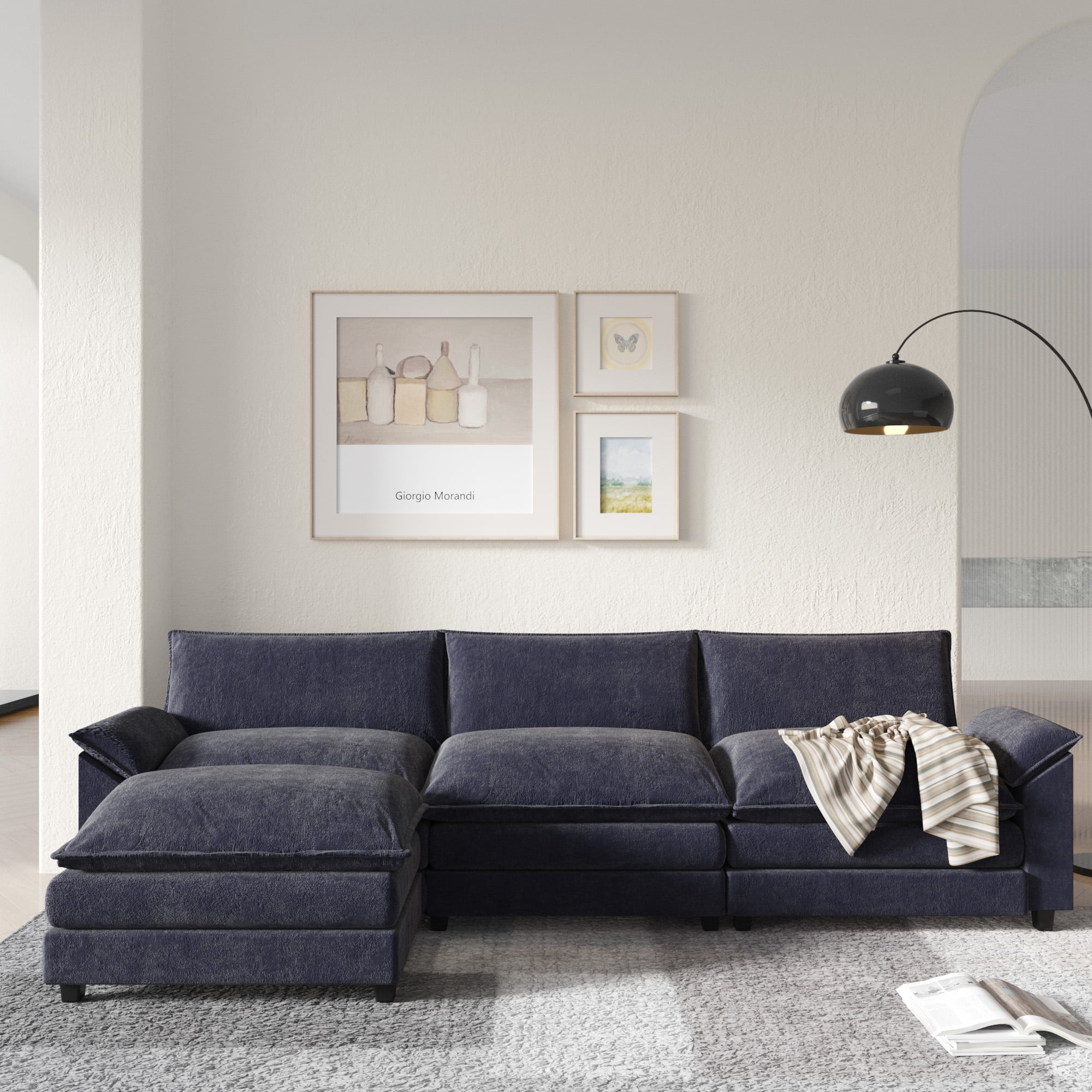 Ijuicy Sectional Sofa Set,3PCS Living Room Furniture Couch Sets With Movable Storage Ottoman,Include Sofa&Loveseat&Chair, Light Gray