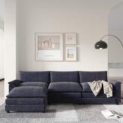 Furmax 3-seat Cloud Couch Sectional Sofa Sectional Couch with Reversible Toffee Chair Convertible Sofa with Ottoman, Blue