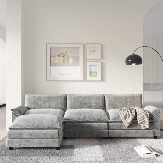 Furmax 3-seat Cloud Couch Sectional Sofa Sectional Couch with Reversible Toffee Chair Convertible Sofa with Ottoman, Gray