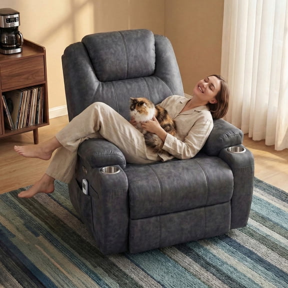Furmax 360° Massage Swivel Rocker Recliner Single Manual Reclining Chair Sofa Modern Small Recliner Chair for Living Room,Nursery,GS Black
