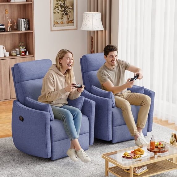 Furmax 360° Swivel Recliner Power Massage Rocker Chair Adult Glider Rocker with 2 Comfy Pillows for Nursery,Loop Yarn Blue