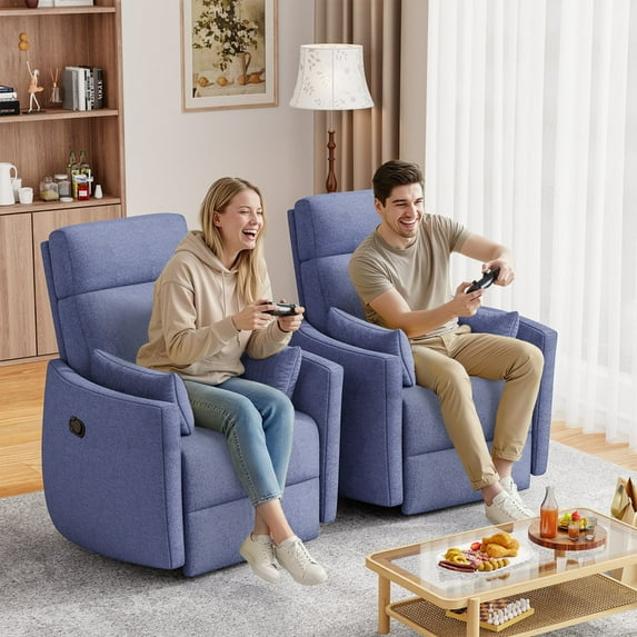 Furmax 360° Swivel Recliner Power Massage Rocker Chair Adult Glider Rocker with 2 Comfy Pillows for Nursery,Loop Yarn Blue